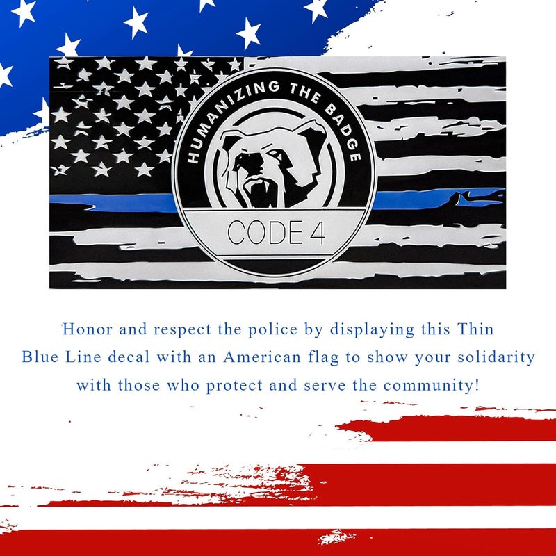 FSTURIOS 4PCS Thin Blue Line Sticker Code 4, Police Support Sticker American Flag Thin Line Decal, Waterproof Thin Line Flag Stickers Support Law Enforcement for Car Window Laptop (Larger) - Image 4
